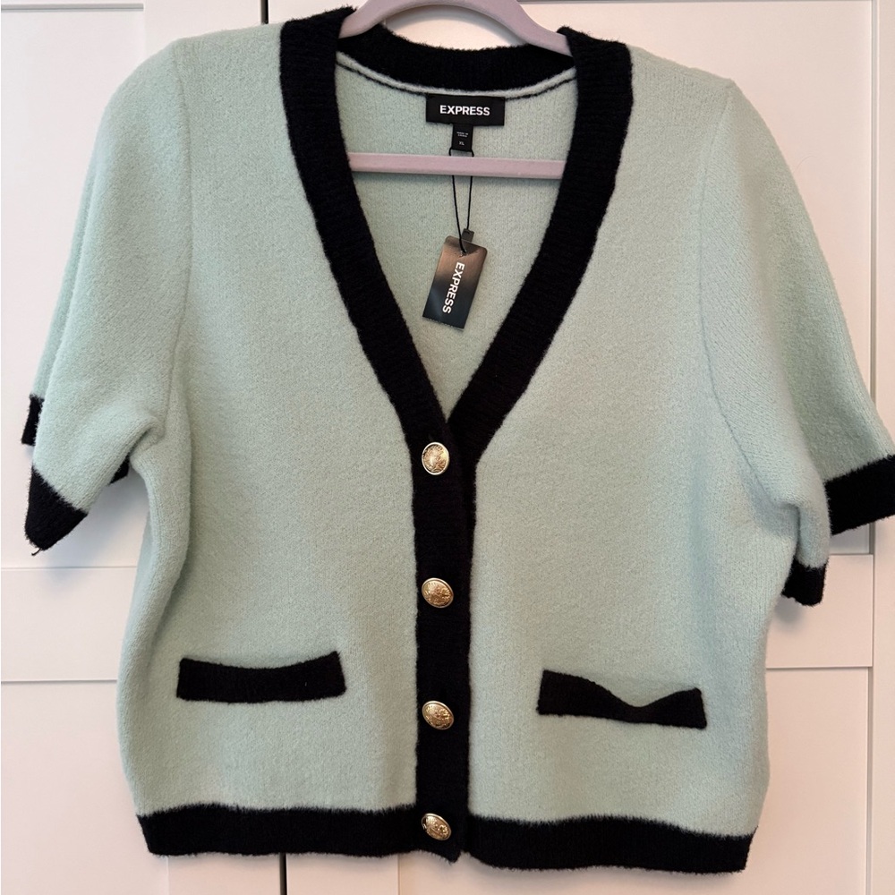 Express NWT Short-Sleeve Cardigan with Gold Buttons, XL
